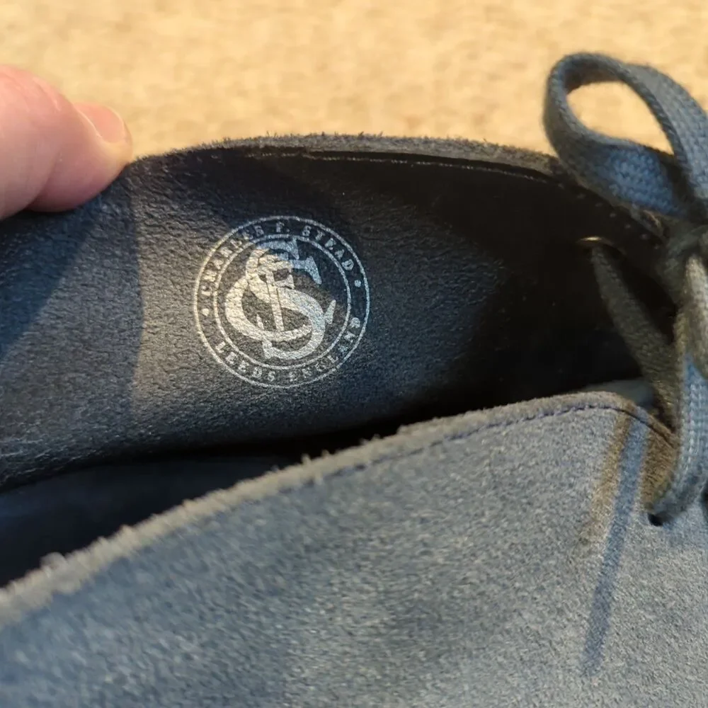 Clarks Charles F Stead Desert Chukka Boots Mens Size 12 Blue Suede Crepe Sole